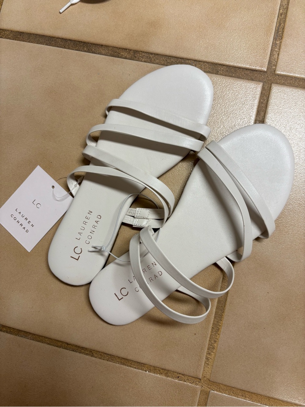LC Lauren Conrad White Multi-Strap Slide Sandals